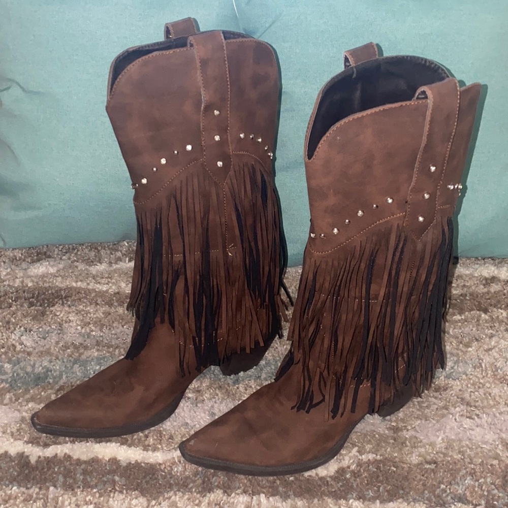 Roper Fringe Brown Studded Boots size 7.5